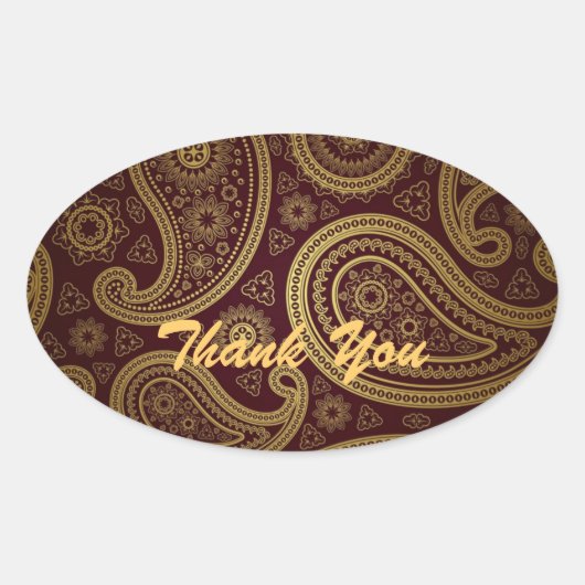  Bourgondië Paisley westerne bruiloft bedankt Ovale Sticker (Voorkant)
