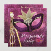 Bourgondië Parel Roze Masquerade Party Uitnodiging (Voorkant / Achterkant)