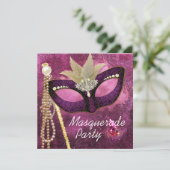 Bourgondië Parel Roze Masquerade Party Uitnodiging (Staand voorkant)