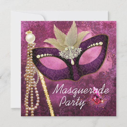 Bourgondië Parel Roze Masquerade Party Uitnodiging (Voorkant)
