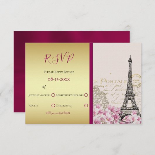 Bourgondië Parijs in het voorjaar bruiloft RSVP (Voorkant / Achterkant)