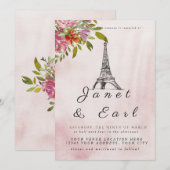 Bourgondië Parijse Eiffeltoren Huwelijksuitnodigin Kaart (Voorkant / Achterkant)