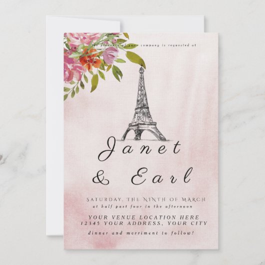 Bourgondië Parijse Eiffeltoren Huwelijksuitnodigin Kaart (Voorkant)