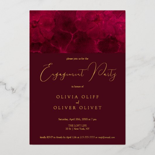 Bourgondië Passie Verlovingsfeest Folie Uitnodiging (Voorkant)