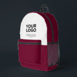 Bourgondië | Persoonlijke zakelijke Logo en tekst Bedrukte Rugzak<br><div class="desc">Bourgondië en wit | Gepersonaliseerde zakelijke Logo en tekst professionele gedrukte rugzak</div>