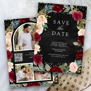 Bourgondië Perzik Bloem Foto Zwarte QR Code Trouwd Save The Date