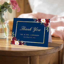 Bourgondië Pioen Bloemen Goud Marine Blauw Dank u Bedankkaart