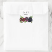 Bourgondië Plum Navy Floral Monogram Dank u Vierkante Sticker (Tas)