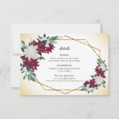Bourgondië Poinsettias Kerstmis Bruiloft Details RSVP Kaartje (Voorkant)