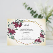 Bourgondië Poinsettias Kerstmis Bruiloft Details RSVP Kaartje (Staand voorkant)