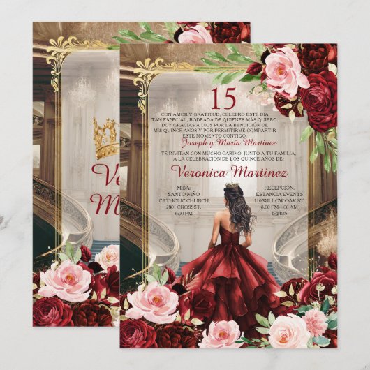 Bourgondië Prinses Paleis Jurk Roze Bloemen 15 Año Kaart (Voorkant / Achterkant)