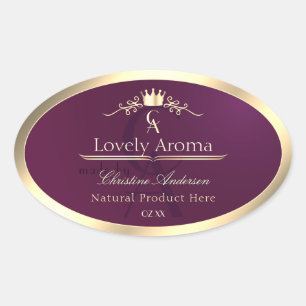 Bourgondië productlabel met gouden randmonogram ovale sticker