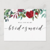 Bourgondië Red Blooms zal je mijn bruidsmeisje zij Uitnodiging Briefkaart (Voorkant)