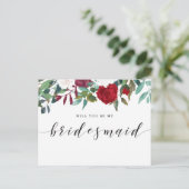 Bourgondië Red Blooms zal je mijn bruidsmeisje zij Uitnodiging Briefkaart (Staand voorkant)