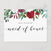 Bourgondië Red Blooms zal je mijn bruidsmeisje zij Uitnodiging Briefkaart (Voorkant)