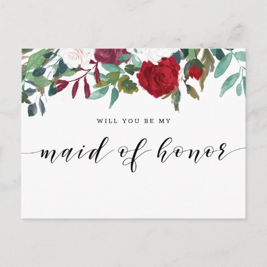 Bourgondië Red Blooms zal je mijn bruidsmeisje zij Uitnodiging Briefkaart (Voorkant)