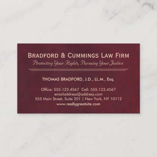 Bourgondië Rode Attorney Law Kantoor Visitekaartje (Voorkant)