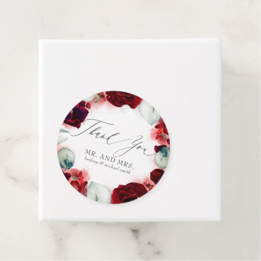 Bourgondië Rode bloemen bruiloft dank u Bedankjes Labels (In situ)