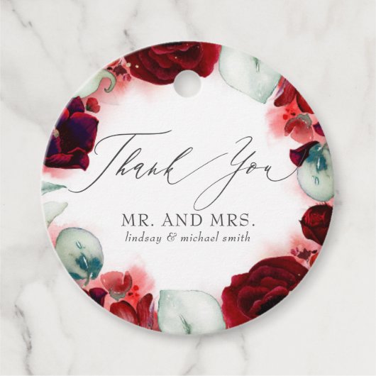 Bourgondië Rode bloemen bruiloft dank u Bedankjes Labels (Voorkant)