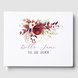 Bourgondië Rode Bloemen Bruiloft Gastenboek