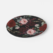 Bourgondië rode bloemen zwart moderne herfst bruil papieren bordje (Gekanteld)