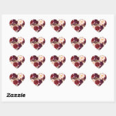 Bourgondie Rode Bloemige Herfst Bruiloft Hart Zege Sticker (Vel)