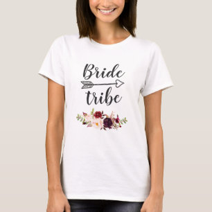 Bourgondië Rode Boho Bloemen Bruidsmeisje Tribe T-shirt