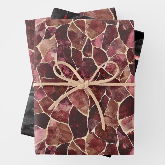 Bourgondië Rode Chic Abstracte Bruiloftsborrel Inpakpapier Vel (In situ)