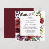 Bourgondië Rode en Paarse Bloemige Romantische Tro Kaart (Voorkant / Achterkant)