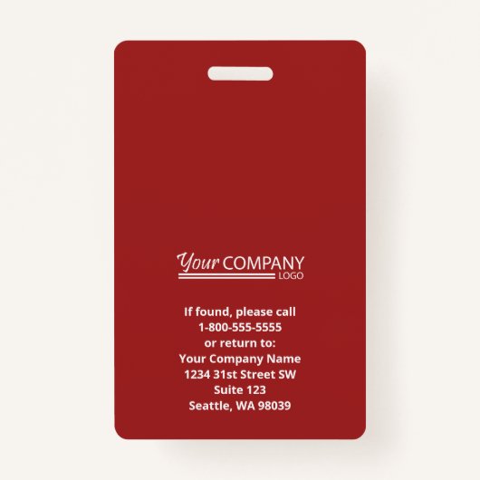 Bourgondië Rode Logo Entry Medewerker Foto-ID Badge (Achterkant)