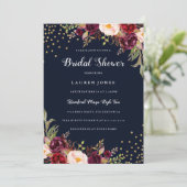 Bourgondië Rode Navy bloemengoud Vrijgezellenfeest Kaart (Staand voorkant)