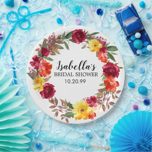 Bourgondië Rode Oranje Gele Bloem Bruiloft Feest Papieren Bordje (Feest)