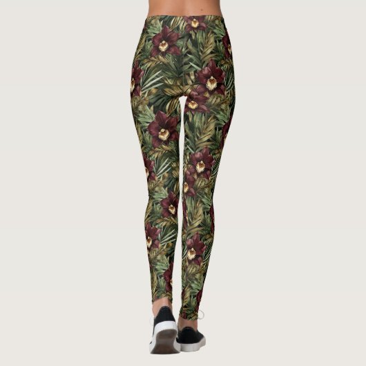 Bourgondië Rode Orchidee Bloemendecor Tropisch  Leggings (Achterkant)
