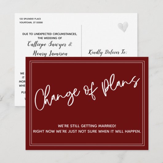 Bourgondië Rode verandering van plannen uitgesteld Briefkaart (Voorkant / Achterkant)