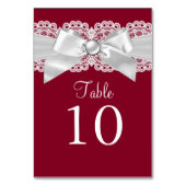 Bourgondië Rode Witte Parel Bow Tafel Nummer Kaart (Achterkant)