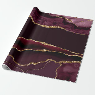 Bourgondie Rood Agate Nep Goud Glitter Cadeaupapier