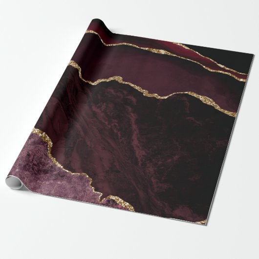 Bourgondie Rood Agate Nep Goud Glitter Cadeaupapier (Uitgerold)