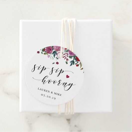 Bourgondië rood bloeit slok vakantie bruiloft rond bedankjes labels (In situ)