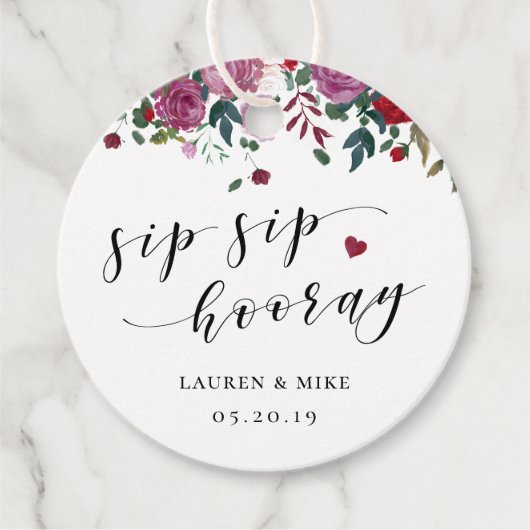 Bourgondië rood bloeit slok vakantie bruiloft rond bedankjes labels (Voorkant)