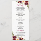 Bourgondië rood bloemenbruiloft programma programmakaart (Achterkant)