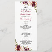 Bourgondië rood bloemenbruiloft programma programmakaart (Voorkant)