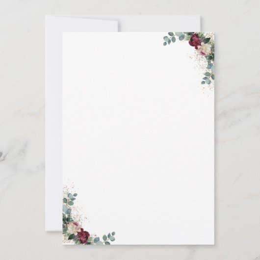 Bourgondië rood bloemengoud glitter afstudeerfeest kaart (Achterkant)