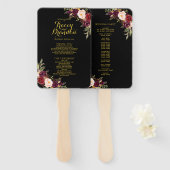 Bourgondië rood bloemenzwart goud bruiloft program handwaaier (Voorkant en achterkant)