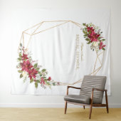 Bourgondië Rood Bloemgoud Bruiloft Photo Booth Wandkleed (In Situ (horizontaal))