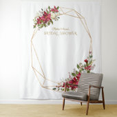 Bourgondië Rood Bloemgoud Bruiloft Photo Booth Wandkleed (In situ)