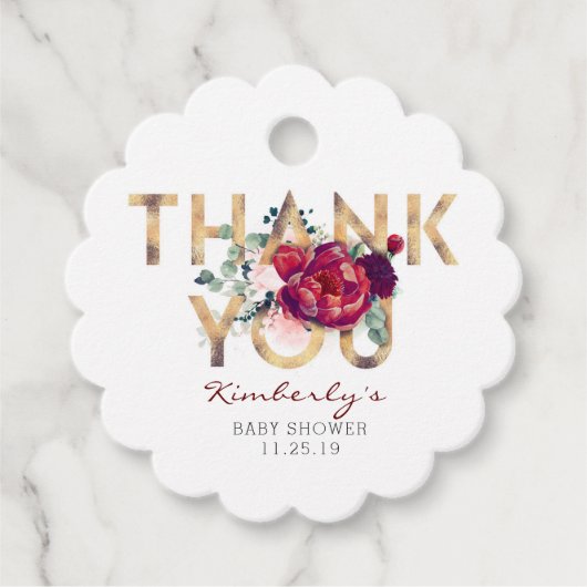 Bourgondië rood bloemig Baby shower dank u Bedankjes Labels (Voorkant)
