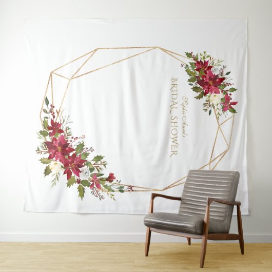Bourgondië Rood Bloemig Goud Bruiloftsfotohokje Wandkleed (In Situ (horizontaal))