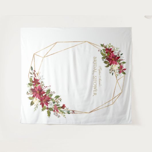 Bourgondië Rood Bloemig Goud Bruiloftsfotohokje Wandkleed (Voorkant (horizontaal))