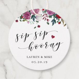 Bourgondie Rood Bloemig Sip Sip Hooray Trouwen Bedankjes Labels