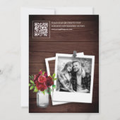 Bourgondië Rood Bloemmotief Houten QR Code Bruidsu Kaart (Achterkant)